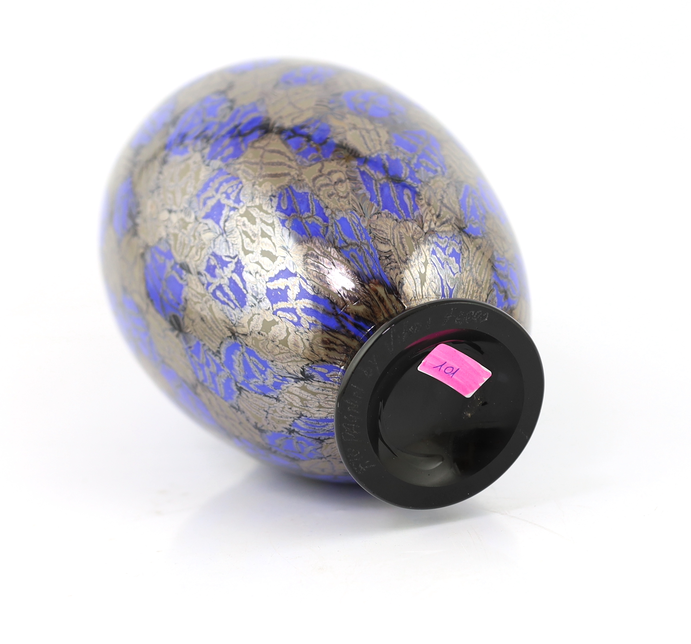 Vittorio Ferro (1932-2012) for Fratelli Pagnin. A Murano glass Murrine vase, in blue and grey, signed, 24cm, Please note this lot attracts an additional import tax of 20% on the hammer price